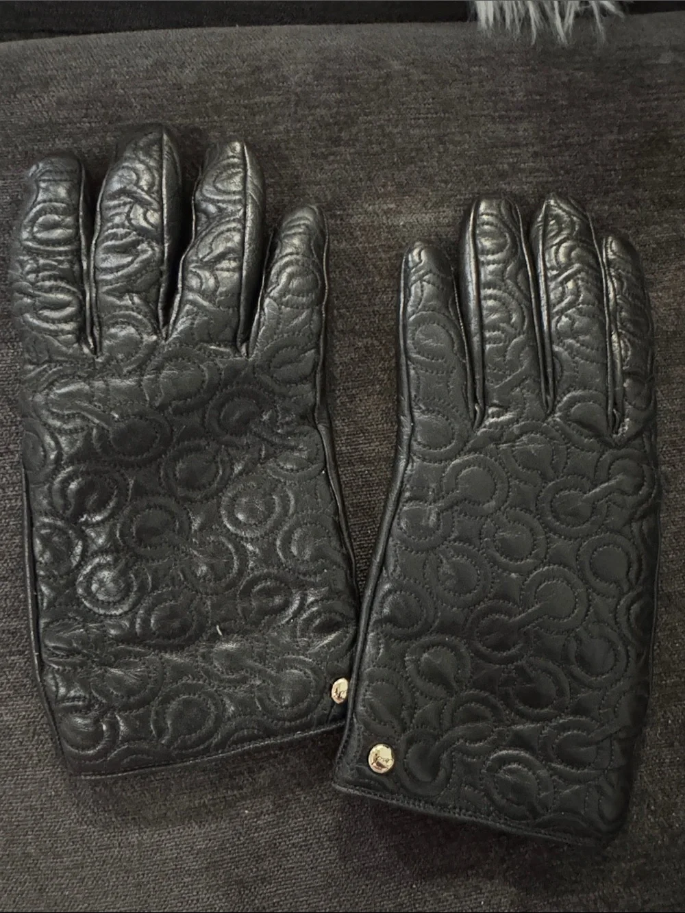 Coach Black Quilted Leather Gloves with Gold Button(12)